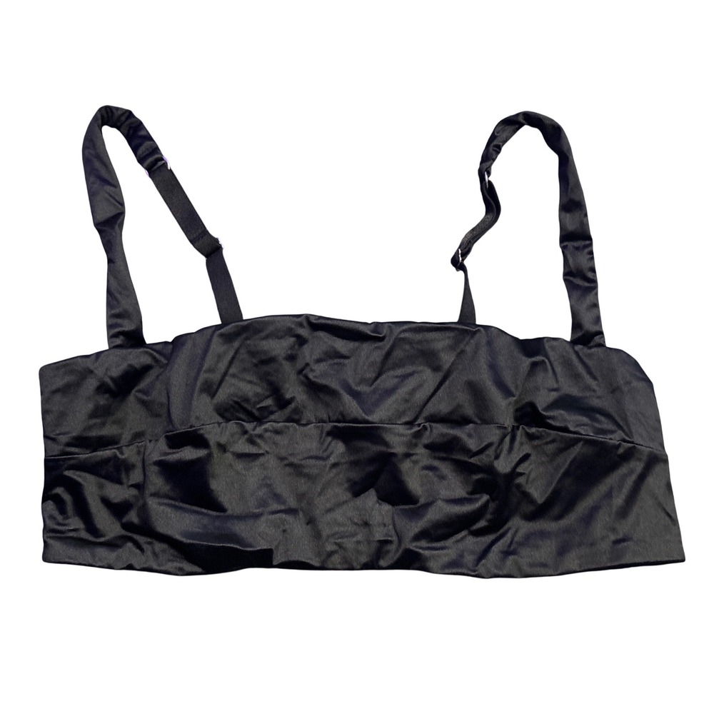 Auden Black Satin Wireless Bandeau Bra Bralette Adjustable Straps XL